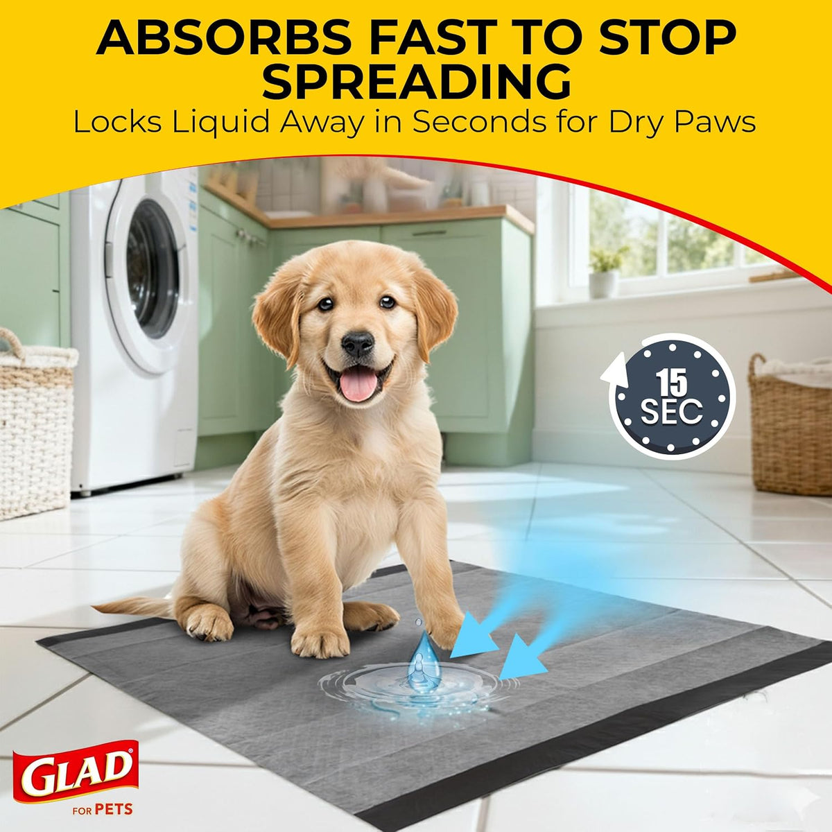 Glad for Pets Activated Carbon Disposable Dog Training Pads, 100 Count | Ideal for puppies, senior dogs, incontinence, and post-surgery, ultra-absorbent, keeps floors & crates dry, 23 x 23 in