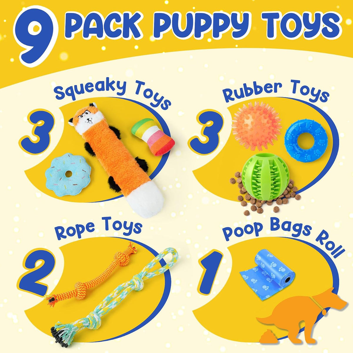 Puppy Toys for Teething, 9 Pack Cute Dog Chew Toys for Small Dogs | Tough Plush, Treat Ball & Ropes, Squeaky Toys with Crinkle, Keep Dogs Busy for Boredom, Tug of War, Suitable for Small Breed