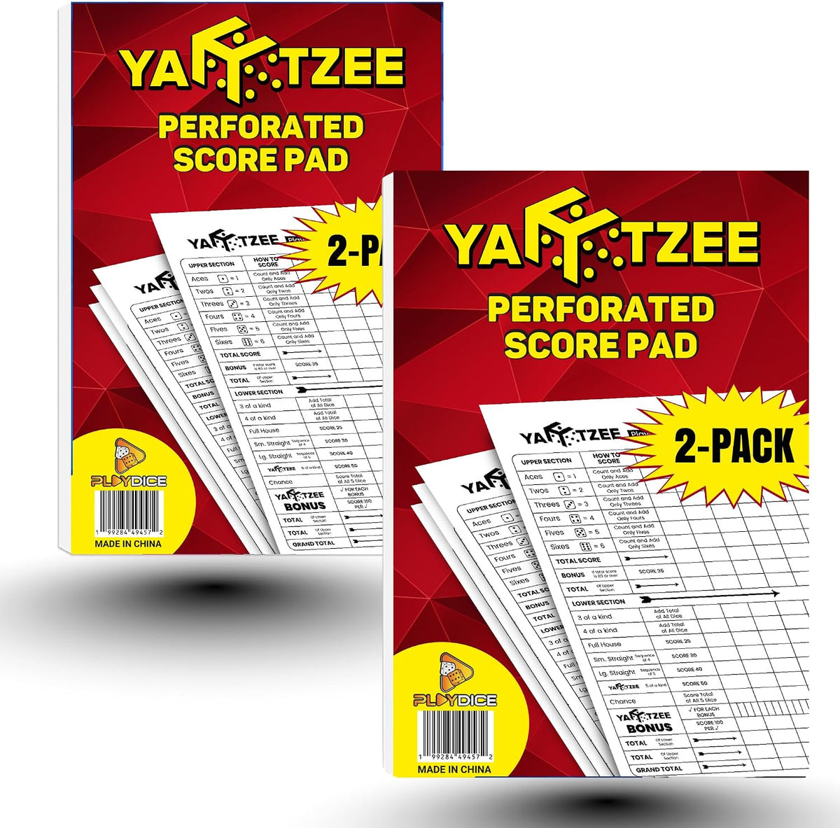 Perforated Yahtzee Score Pads: 120 Easy Tear Off Score Sheets, Large Print, Compatible with Yardzee and Yahtzee Games