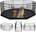 PETIME Foldable Metal Dog Exercise Pen/Pet Puppy Playpen Kennels Yard Fence Indoor/Outdoor 8 Panel 24" W x 24" H with Bottom Pad (with Bottom pad, 8 Panels 24" H)