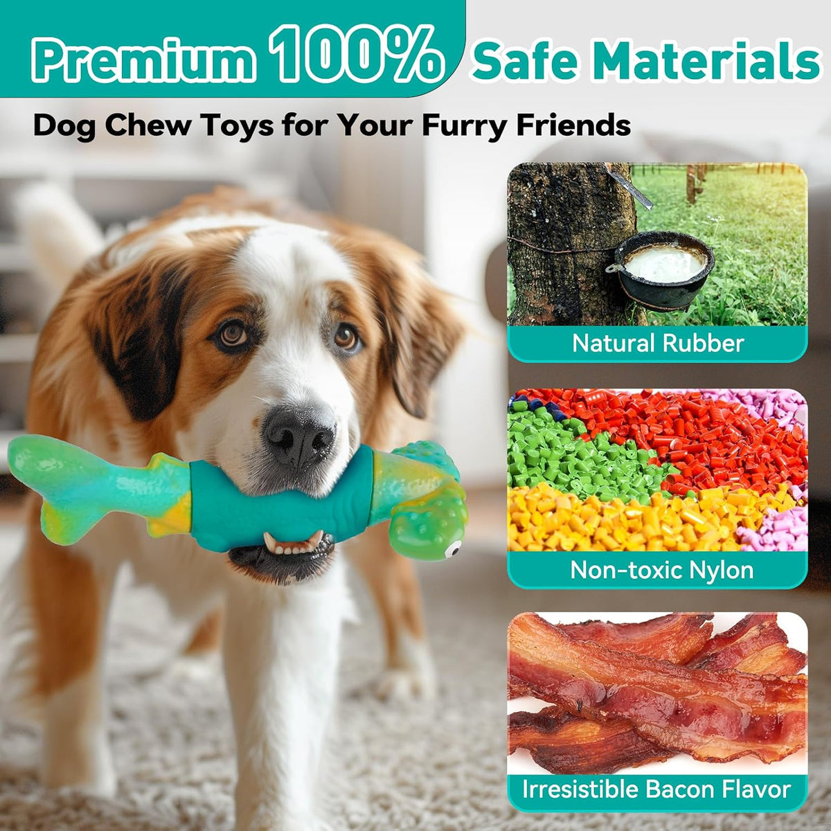 BIKIISEN Dog Toys for Aggressive Chewers, Squeaky Tough Chew Toys | Interactive Dog Chew Toys for Large Dogs, Dog Toys Keep Them Busy, Gift Toys for Medium/Large Breed (Green)