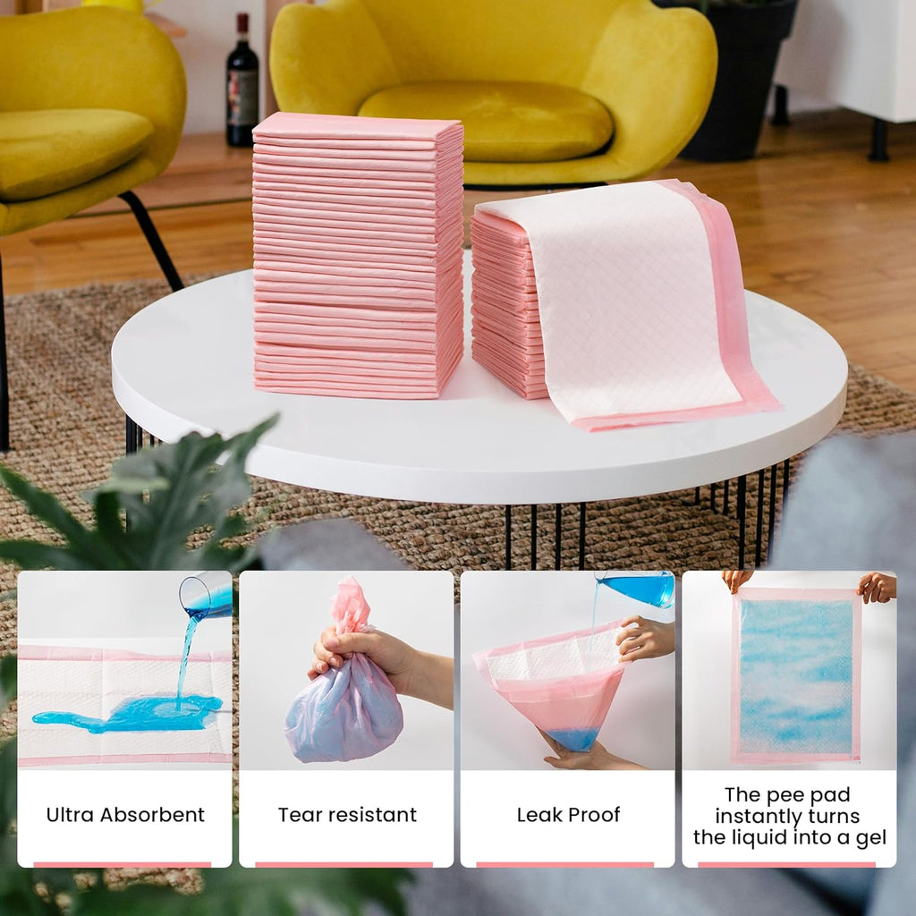 Pet Toilet Training Pads 100Count Disposable Puppy Pee Pads 18" x 13" for Dogs, Ultra Absorbent|Quick Dry|Leak-Proof Pet Potty Pads for Dog, Cat, Rabbits and Guinea Pigs (Pink)