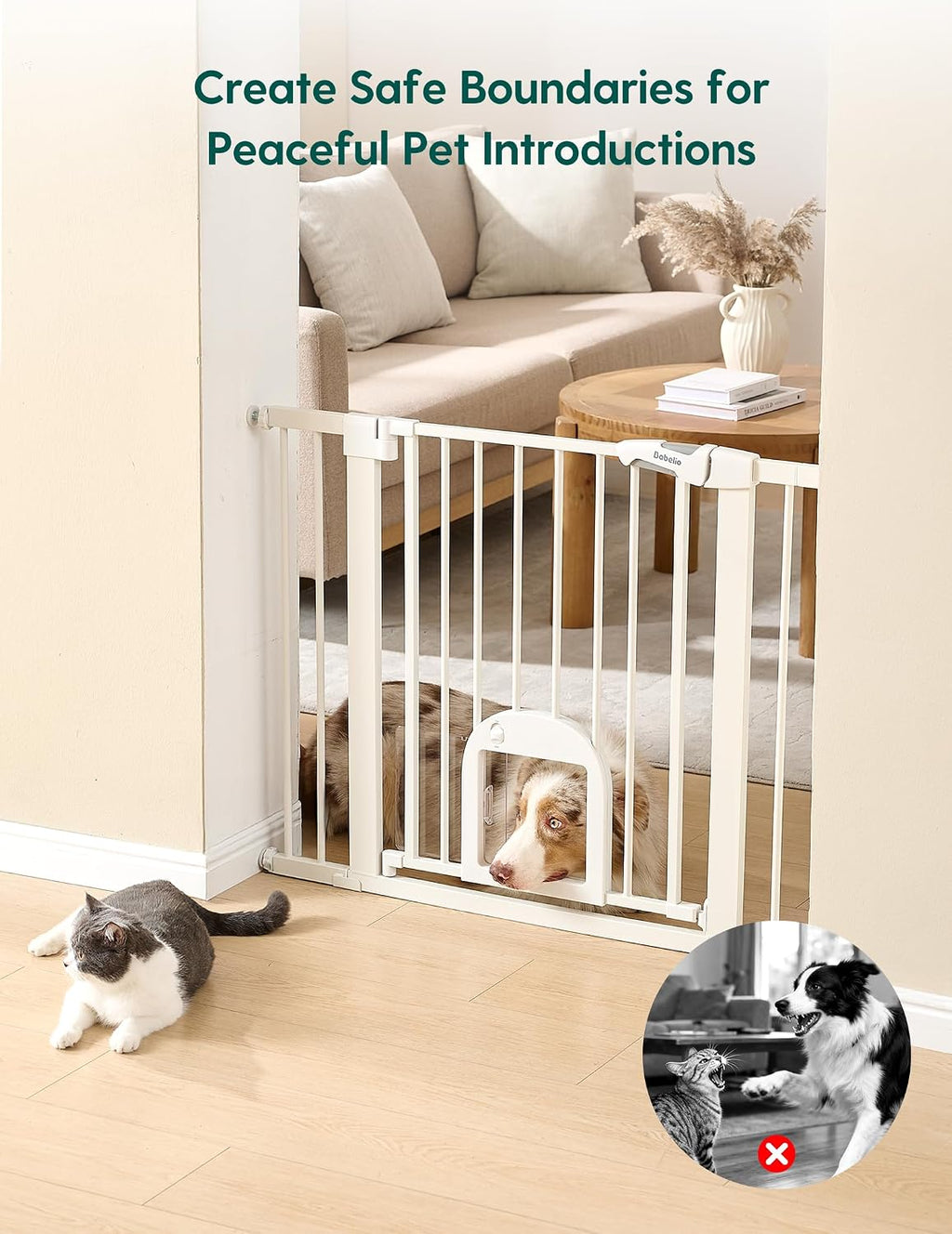 Babelio Baby Gate with Adjustable Cat Door, CatPrivilege III, 29-43"