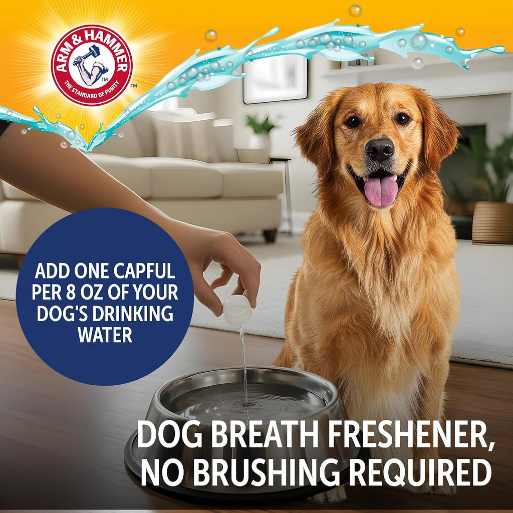 Arm & Hammer Complete Care Dog Dental Water Additive, 16 Fl Oz | Odorless, flavorless daily formula with baking soda and calcium fights plaque, tartar, and bad breath