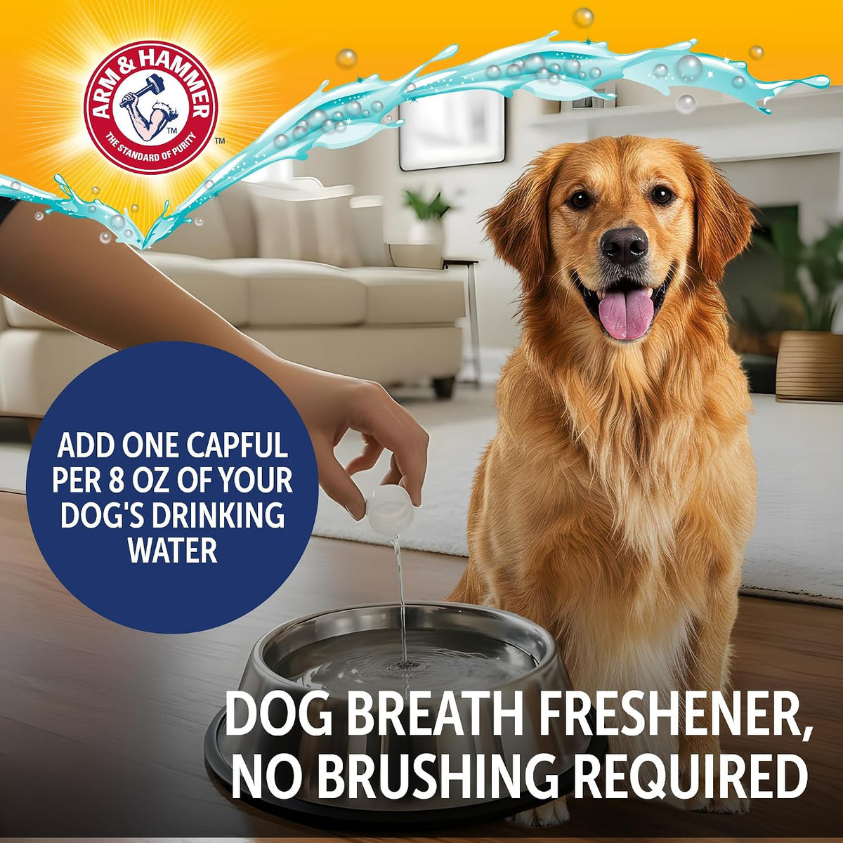 Arm & Hammer Complete Care Dog Dental Water Additive, 16 Fl Oz | Odorless, flavorless daily formula with baking soda and calcium fights plaque, tartar, and bad breath