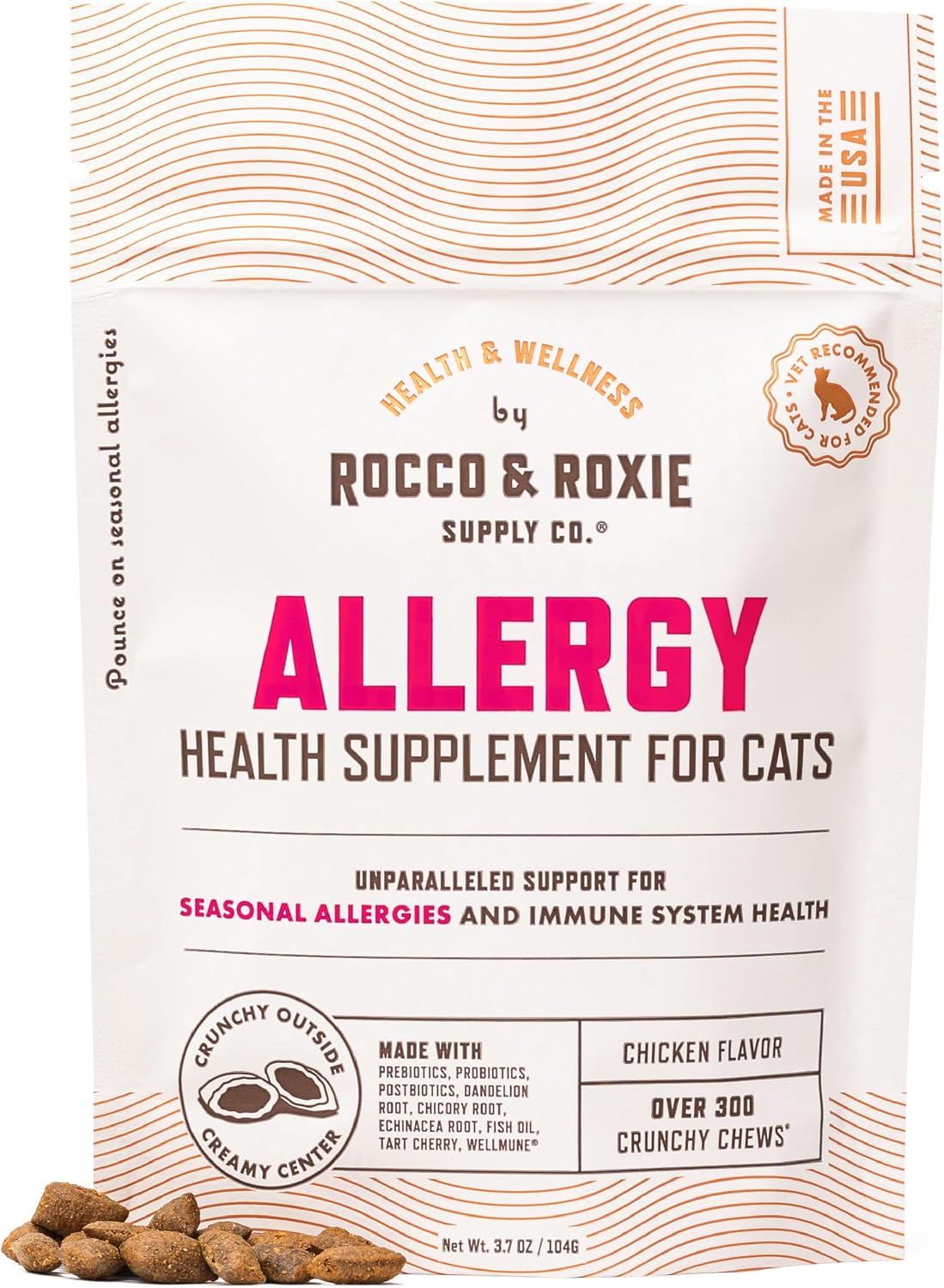 Rocco & Roxie Cat Seasonal Allergy Relief Chews, Probiotics & Fish Oil