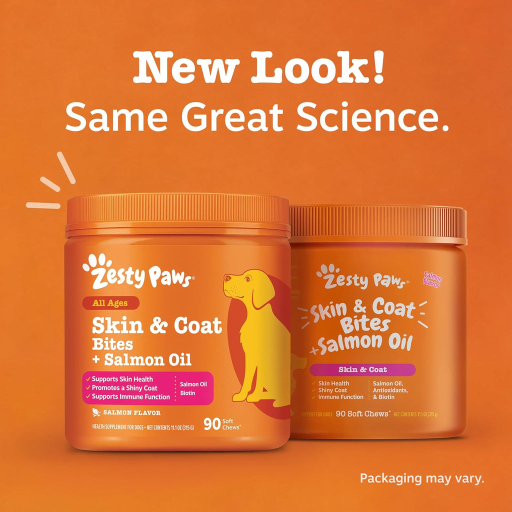 Zesty Paws Salmon Oil for Dogs - Skin & Coat Chews, Salmon, 90 Ct