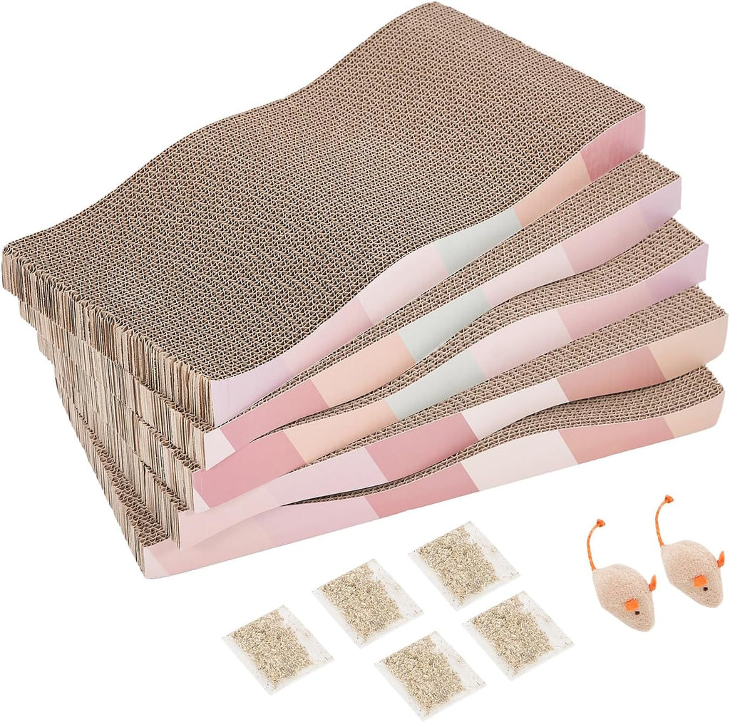 SIDAZON Cat Scratching Board cat Scratcher Cat Scratch Pad Cardboard cat scratchers for Indoor Cats Reversible Large Wide Corrugated with Catnip(2pcs)