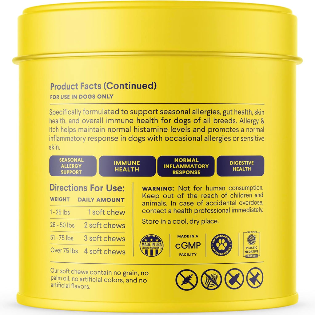 Finn Allergy & Itch Soft Chews for Dogs - Colostrum & Bee Propolis - 90 Ct | Quercetin & Probiotics - NASC Certified - Vet-Formulated - Seasonal & Environmental Allergy Relief