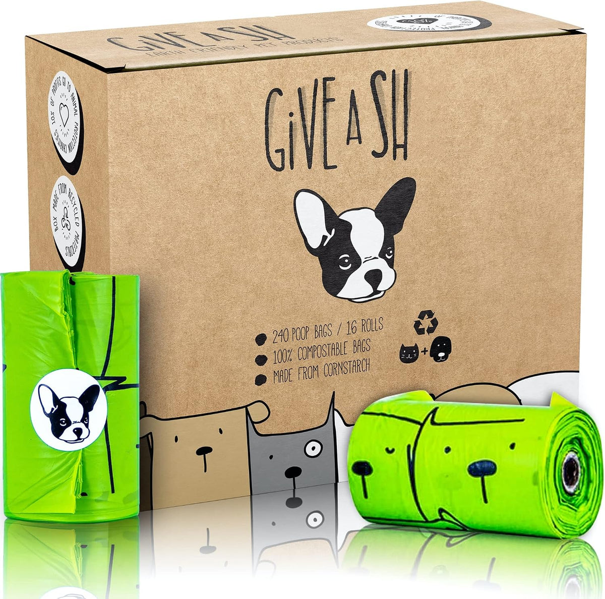 Certified Home Compostable Dog Poop Bags, 240 Plant Based Bags (16 Rolls) | NF T51-800, ASTM D6400 and EN 13432 certified, cornstarch based, extra thick, leak proof, unscented, 10% to charity