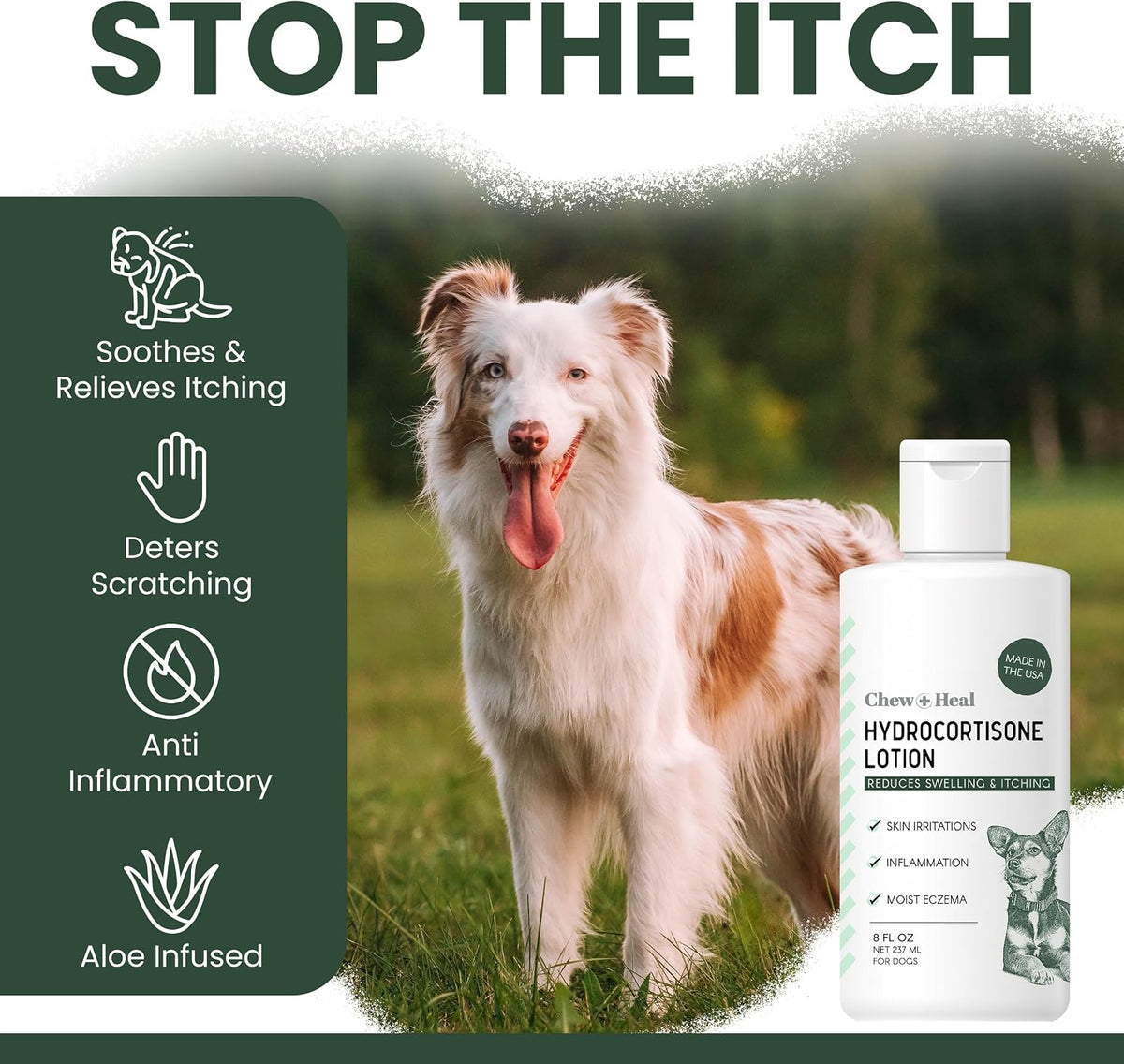 Hydrocortisone Lotion for Dogs - 4 oz Anti Itch Cream for Skin | Dermatitis Relief, Moist Eczema Support, Bug Bite Soothing, Easy Application, Made in USA