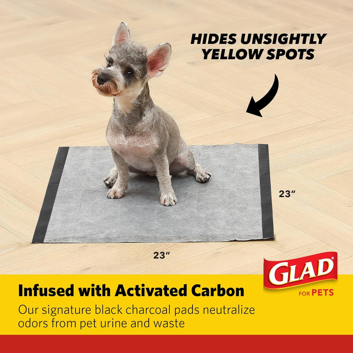 Glad for Pets Activated Carbon Training Pads, Anti-Microbial, 30 Count | 6-layer, leak-proof pads with odor control technology, 23 x 23 in coverage for indoor potty training