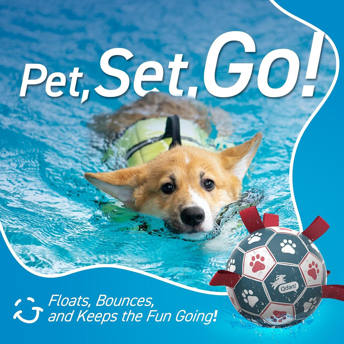 QDAN Dog Balls, 6 Inch Dog Soccer Ball with Straps, Herding Balls for Dogs | Outdoor Dog Toys Balls for 20-40 lb dogs, Puppy Ball to Keep Them Busy, Dog Pool Water Play Toy, Puppy Birthday Gifts