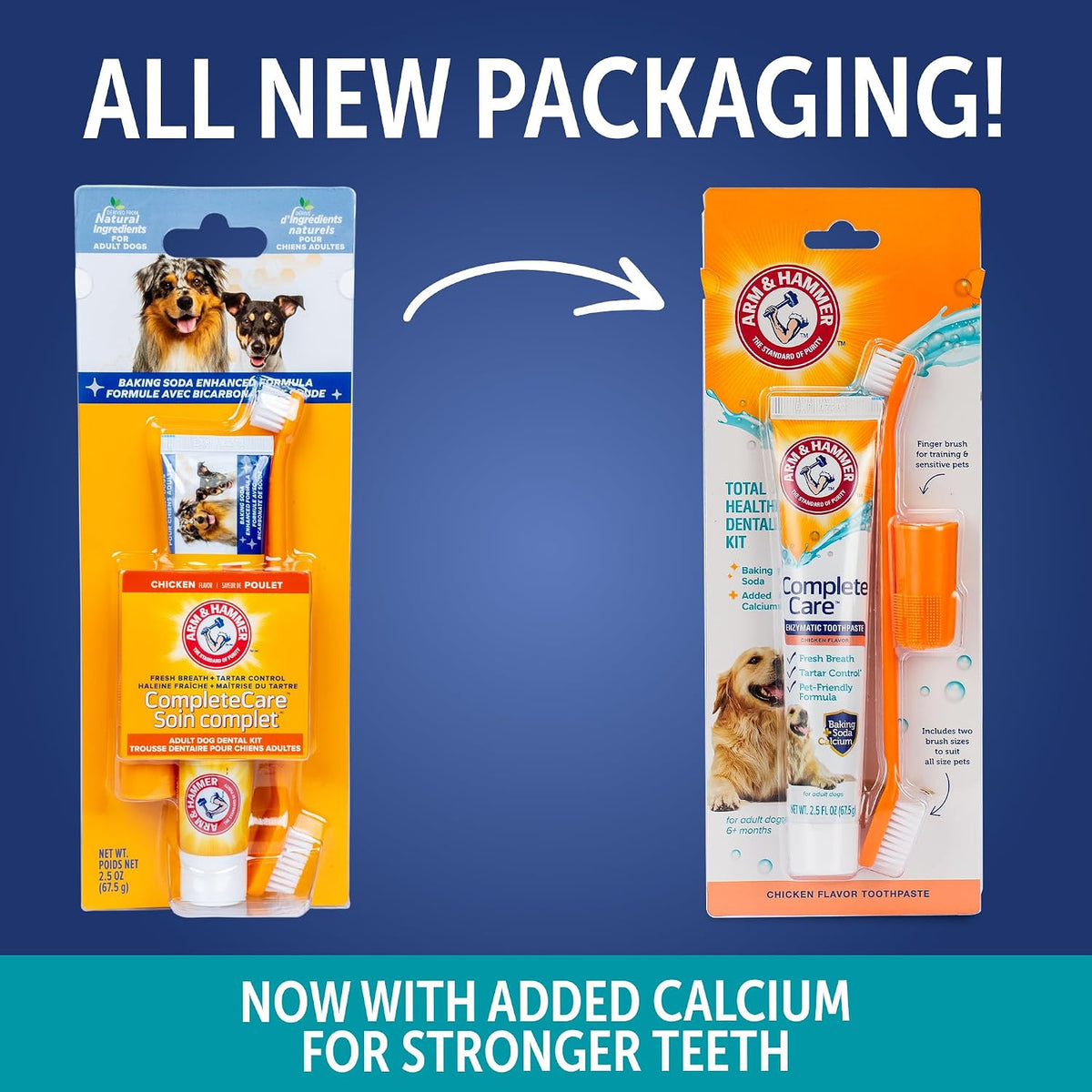 Arm and Hammer Complete Care Dog Dental Kit, Chicken Flavor, 2.5 Oz | Enzymatic toothpaste, toothbrush, and finger brush with baking soda and calcium for plaque and tartar control