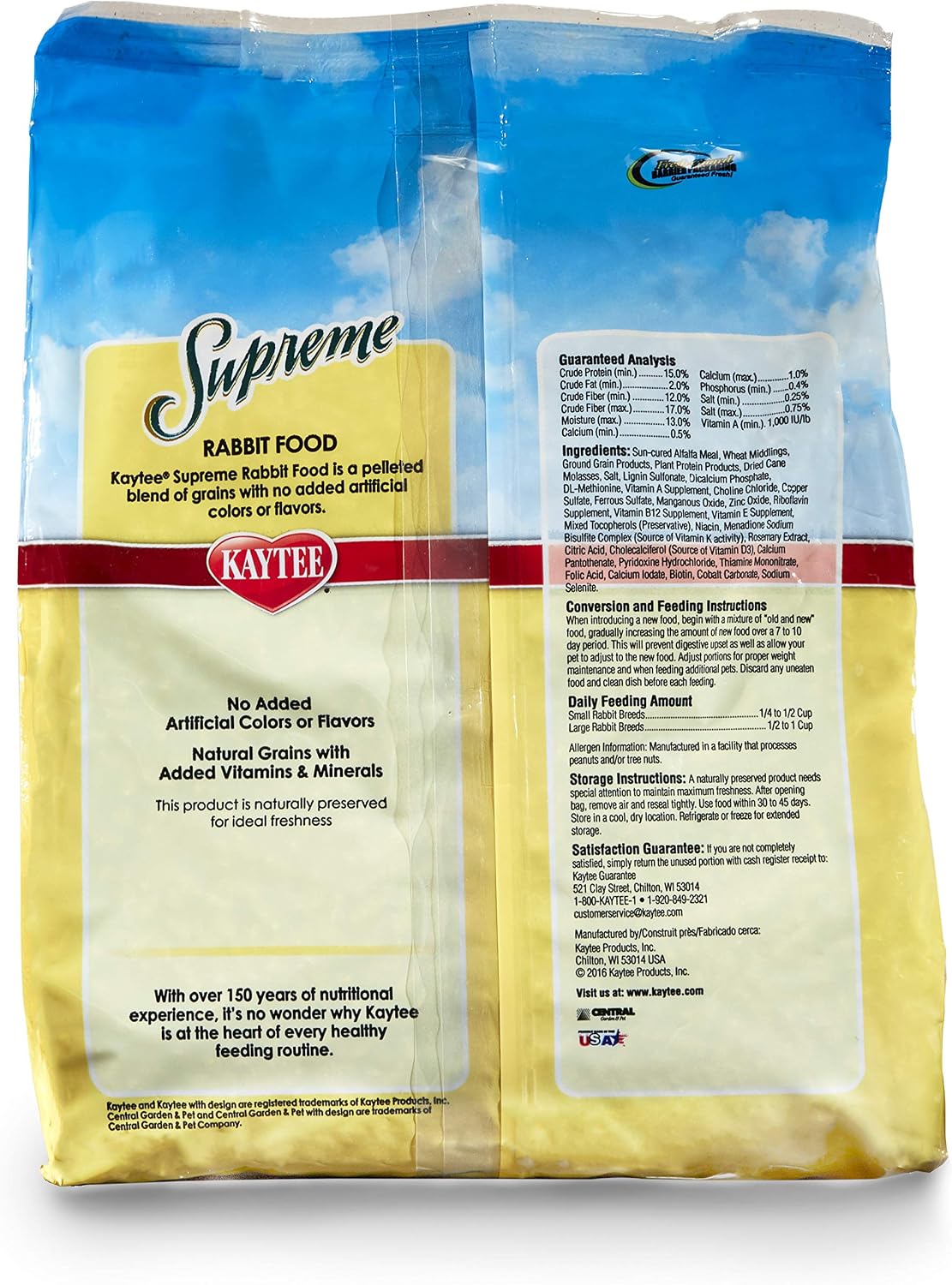 Kaytee Supreme Rabbit Food, Unflavored, 5 lb