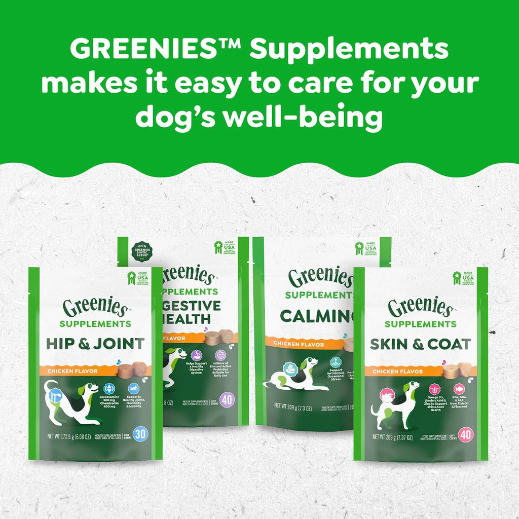 Greenies Supplements Calming Chews for Dogs, Chicken Flavor, 40 Count | L-Tryptophan & L-Theanine, supports positive behavior, made in USA, NASC Quality Seal, real chicken, no fillers