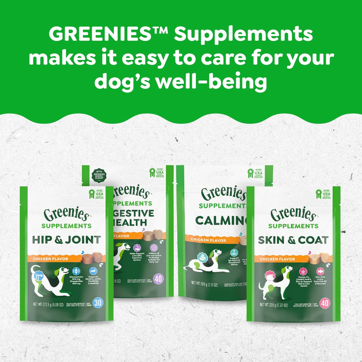 Greenies Supplements Calming Chews for Dogs, Chicken Flavor, 40 Count | L-Tryptophan & L-Theanine, supports positive behavior, made in USA, NASC Quality Seal, real chicken, no fillers