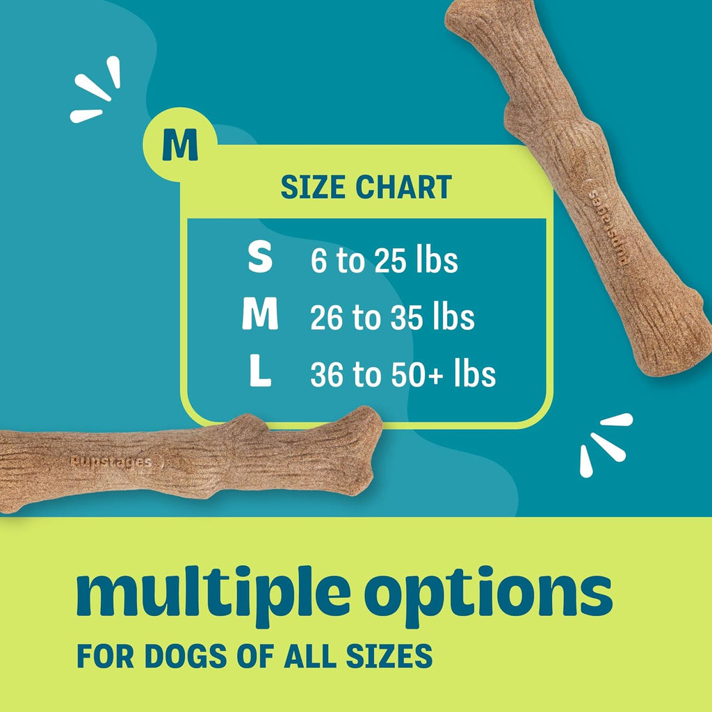 Pupstages Dogwood Stick Dog Chew Toy, Made in USA, Medium, 7.4" | Real-Wood Blend, Natural Wood Flavor, No Nylon, Dishwasher-Safe, Moderate Chewers, Medium Dogs (26-35 lbs)