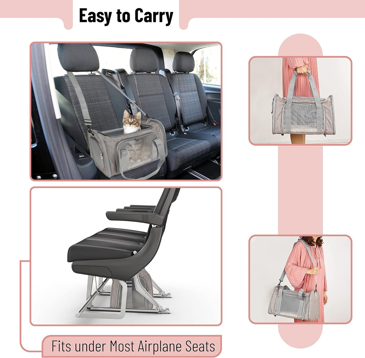 Mr. Pen- Pet Carrier, 17.5" x 11.2" x 11.5", Medium Size, Gray