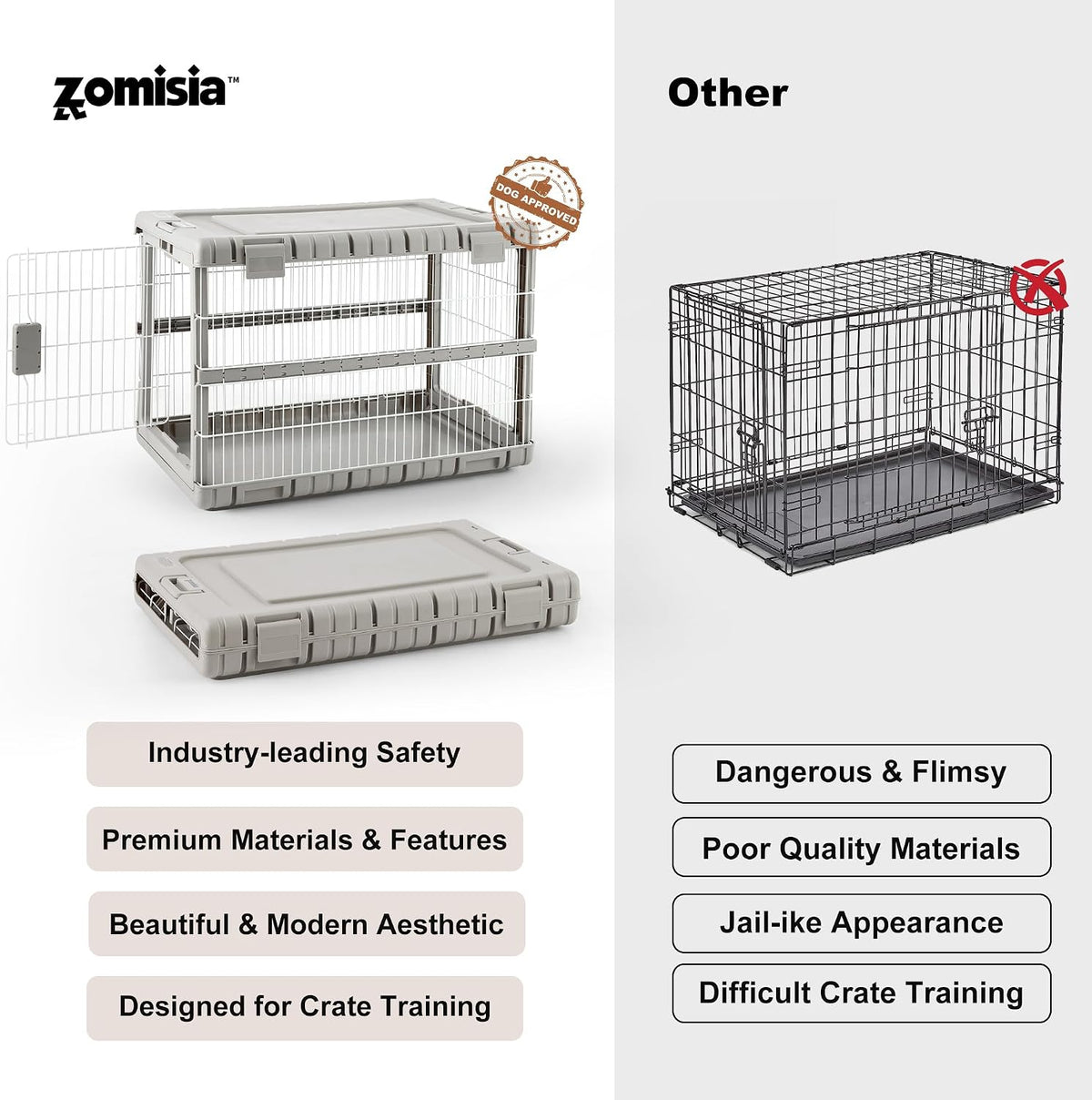 ZOMISIA Collapsible Dog Crate for Dogs - 28" L Heavy Duty Dog Kennel No Tools Required with 4 Sides Steel Foldable Cage for Dogs Indoor Furniture, Portable Carrier with 2 Smooth Wheels, Beige