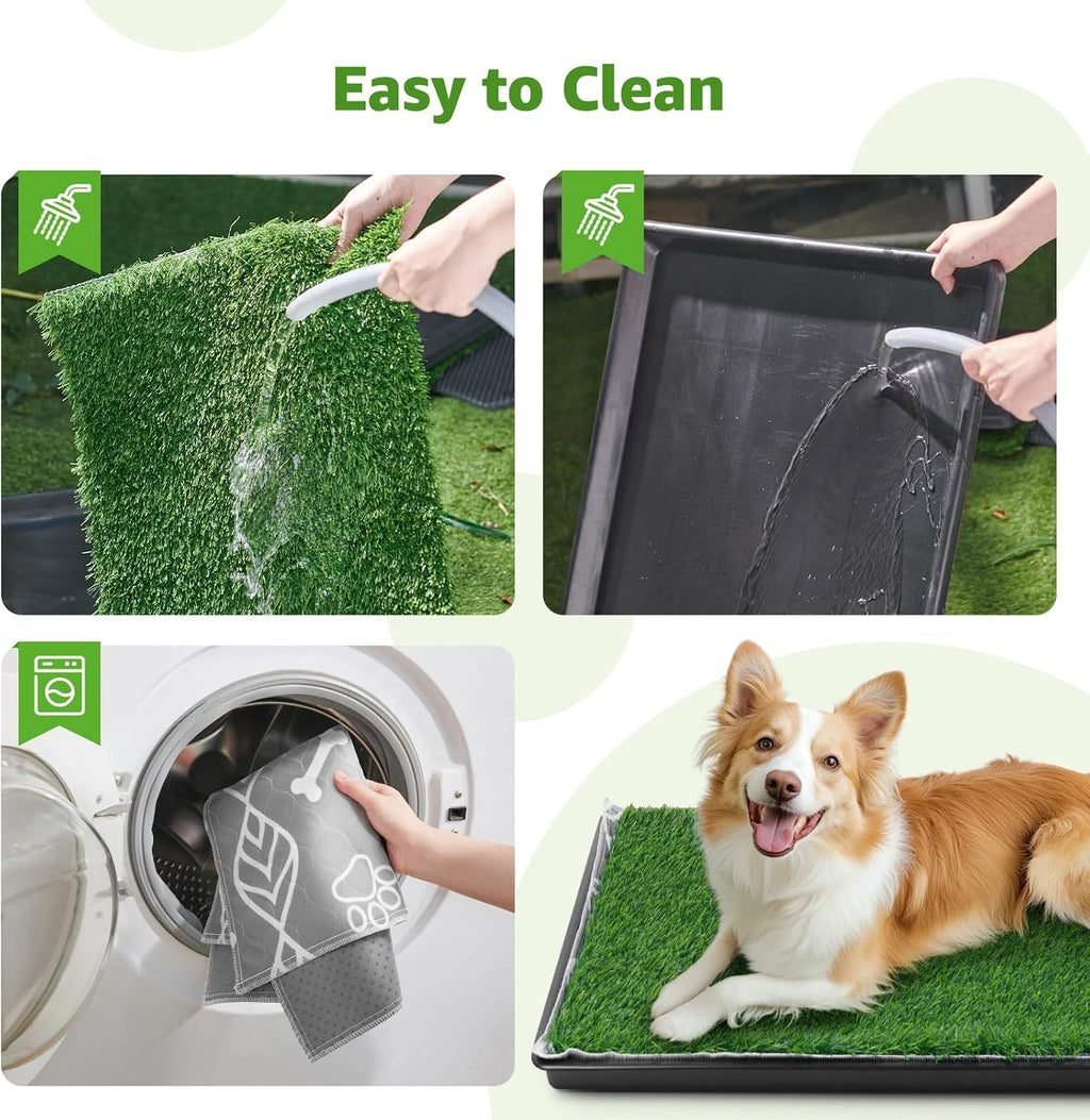 LOOBANI Large Dog Grass Pad with Tray - 35x23in for Balcony Apartment | Dog Potty with 2 Artificial Grass & 2 Washable Pee Pads for Replacement, Quick-Absorbency, Easy to Clean, Indoor/Outdoor Use