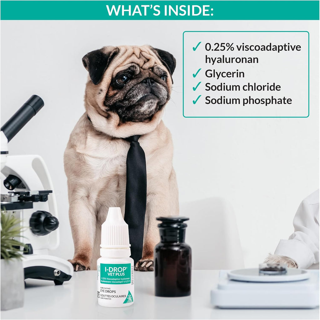 I-DROP Vet Plus Dog Eye Drops, 0.25% Hyaluronan, Seasonal Dry Eye, 10 ml | Refreshes and stabilizes the tear film for long-lasting comfort with fewer applications. For acute or seasonal dry eyes.