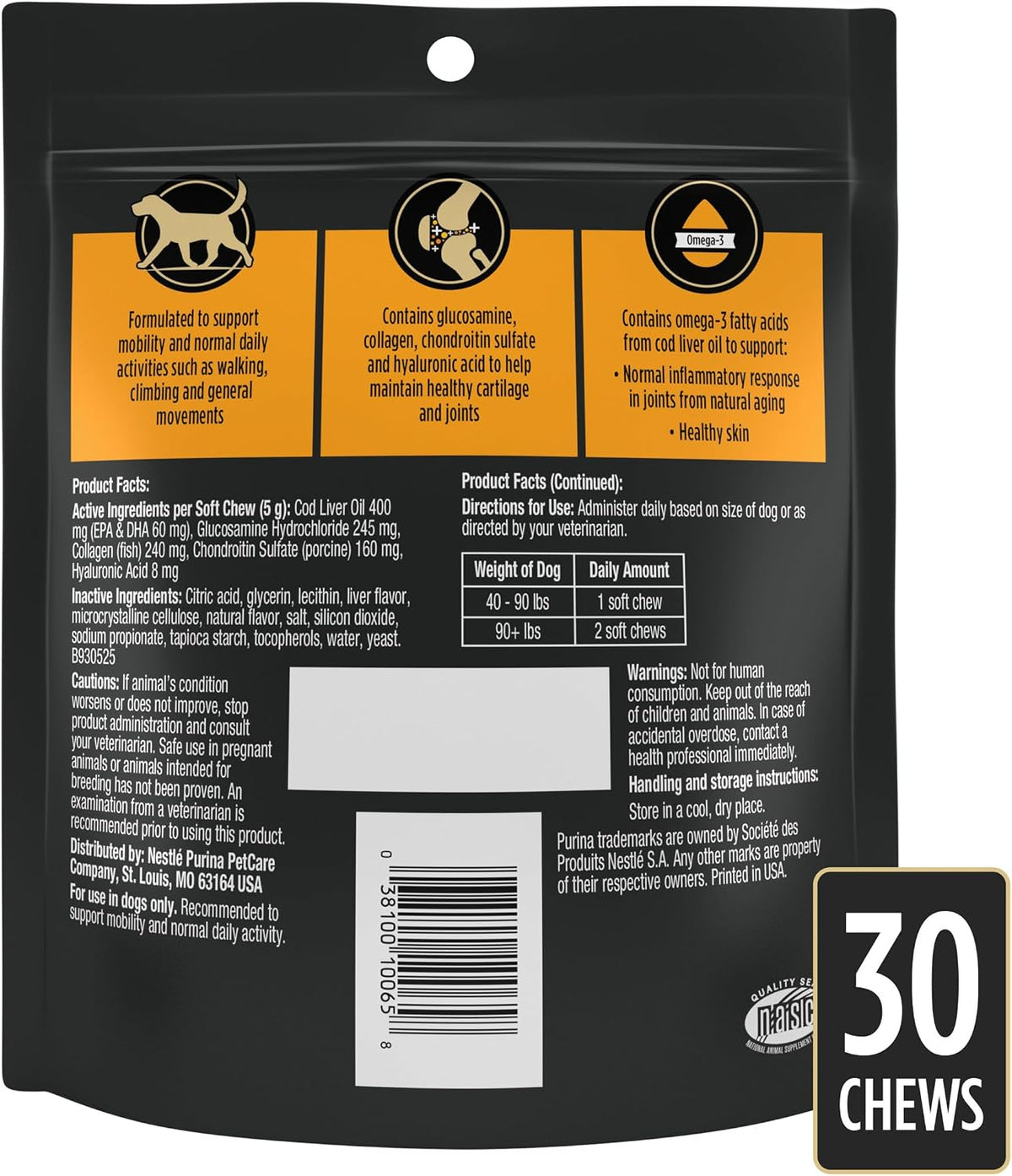 Pro Plan Veterinary Diets Joint Care Mobility Large Breed Dog Joint Supplement with Glucosamine, Chondroitin, Collagen and Hyaluronic Acid