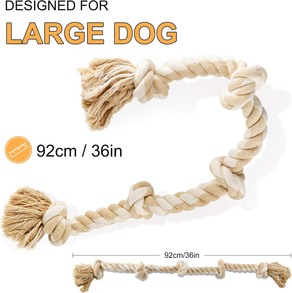 Fida Dog Rope Toys for Aggressive Chewers, Chew Toys for Large Medium Dogs | Natural Cotton, Heavy Duty Pull Rope for Tug of War and Interactive Play, 3 Feet 5 Knots Indestructible, Teeth Cleaning