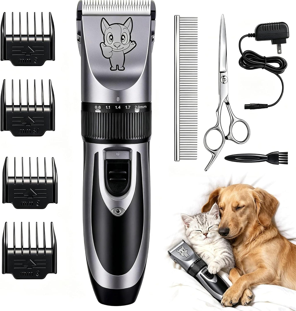 Highdas Dog Clippers for Grooming Low Noise, Cordless Electric Dog Grooming Kit Clippers Rechargeable, Quiet Dog Shaver, Pet Hair Trimmer Kit for Dogs & Cats (Gold)