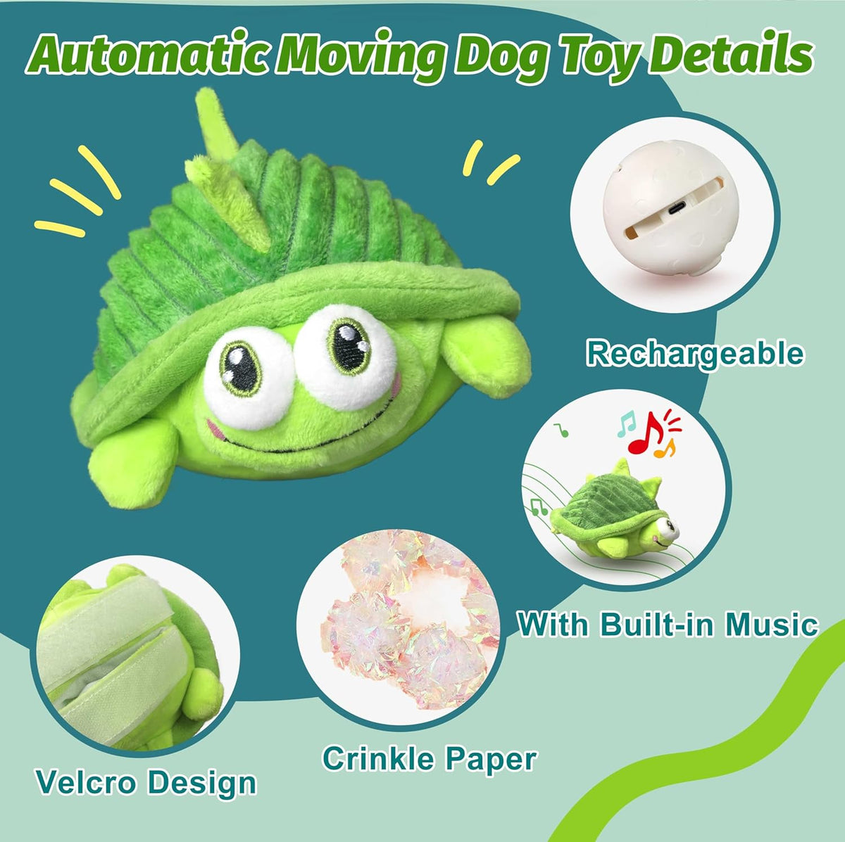 GUKCO Interactive Moving Dog Toys to Keep Dogs Engaged (Turtle) | Plush Toy with Bouncing Ball, Music & Recording | Rechargeable Self-Play Toy for Small, Medium & Large Dogs