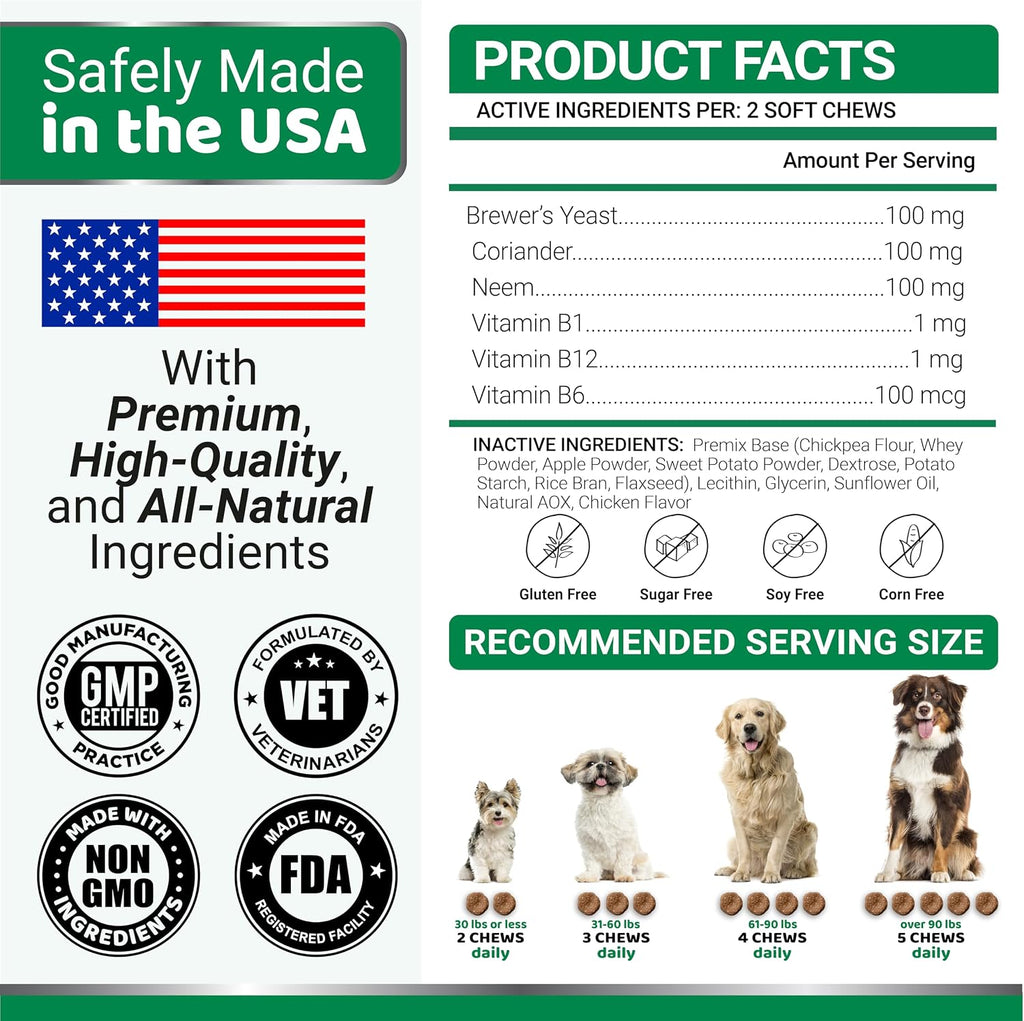 Flea and Tick Prevention for Dogs, 170 Chews, Natural Oral Supplement | Dog Flea & Tick Treatment & Control Chews for Small, Medium & Large Dogs - All Breeds & Ages - Chicken Flavor - Made in USA