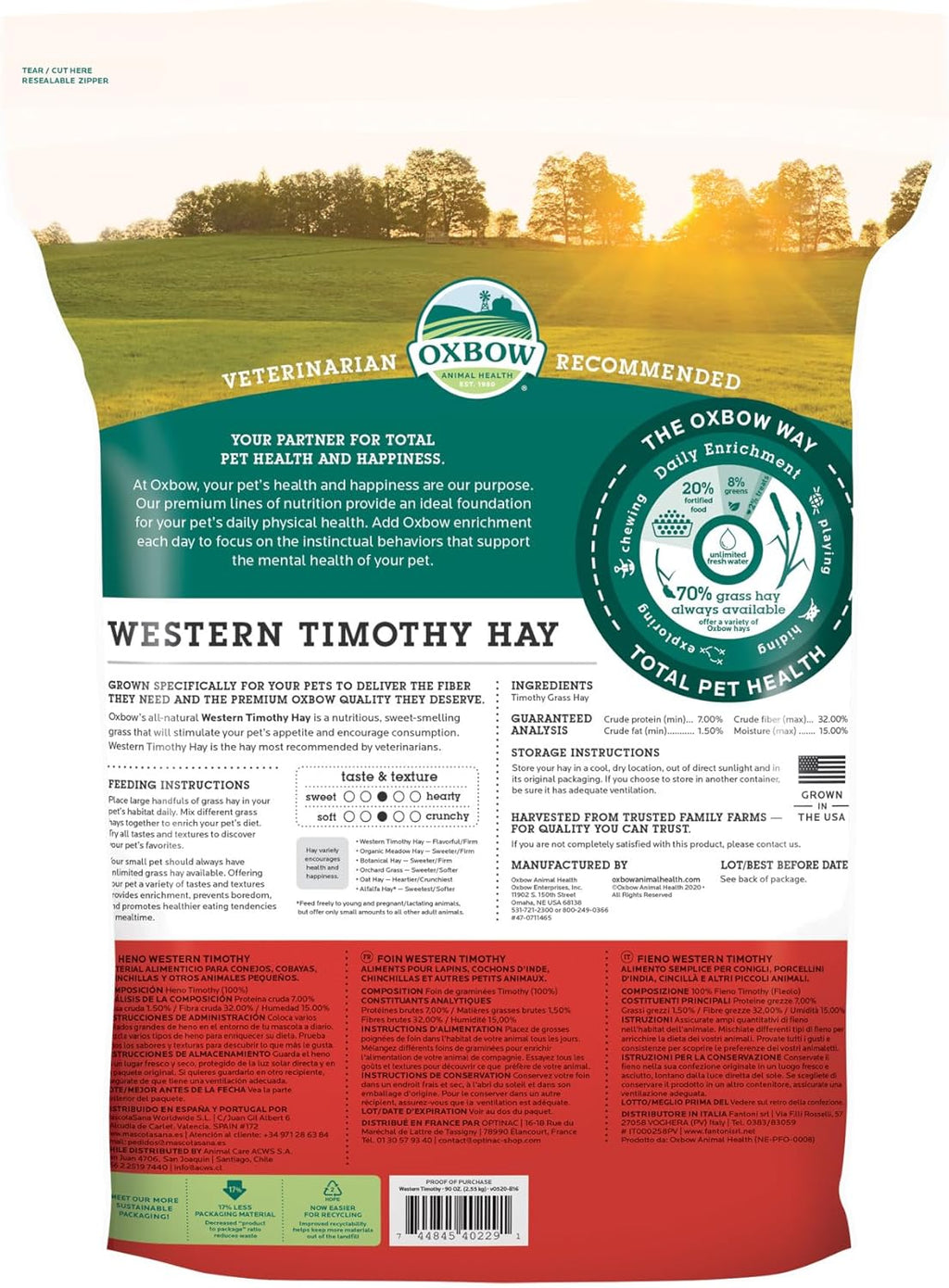 Oxbow Western Timothy Hay, Rabbit & Guinea Pig Hay, High Fiber, USA, 90 oz
