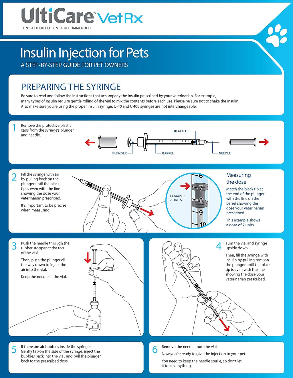 UltiCare VetRx U-100 Pet Insulin Syringes, 3/10cc, 31G x 5/16", 60 Ct, HU
