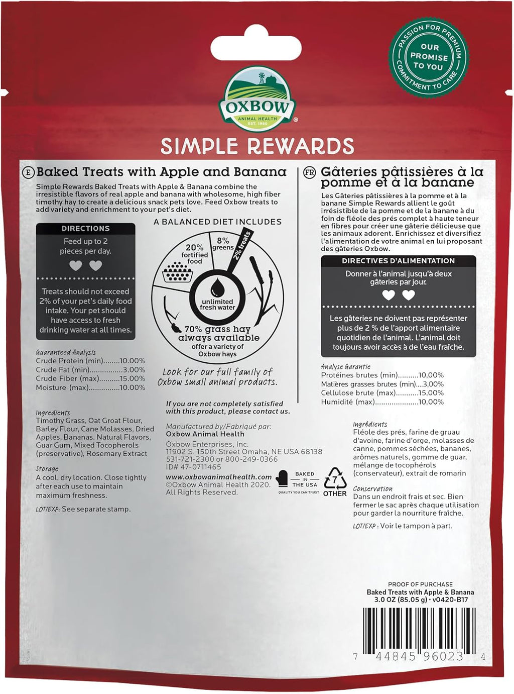 Oxbow Simple Rewards Guinea Pig & Rabbit Treats, Apple Banana, Baked, 3 oz