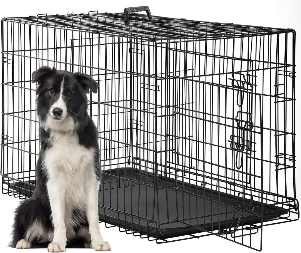 FDW | 30" Foldable Metal Dog Crate | Black | Cage for Medium Dogs