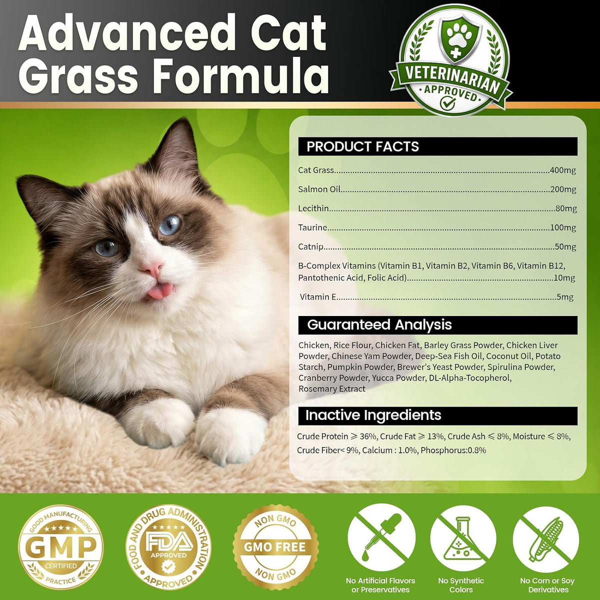 Cat Grass Treats, Hairball Treatment for Cats, for Indoor Cats, 500 Chews