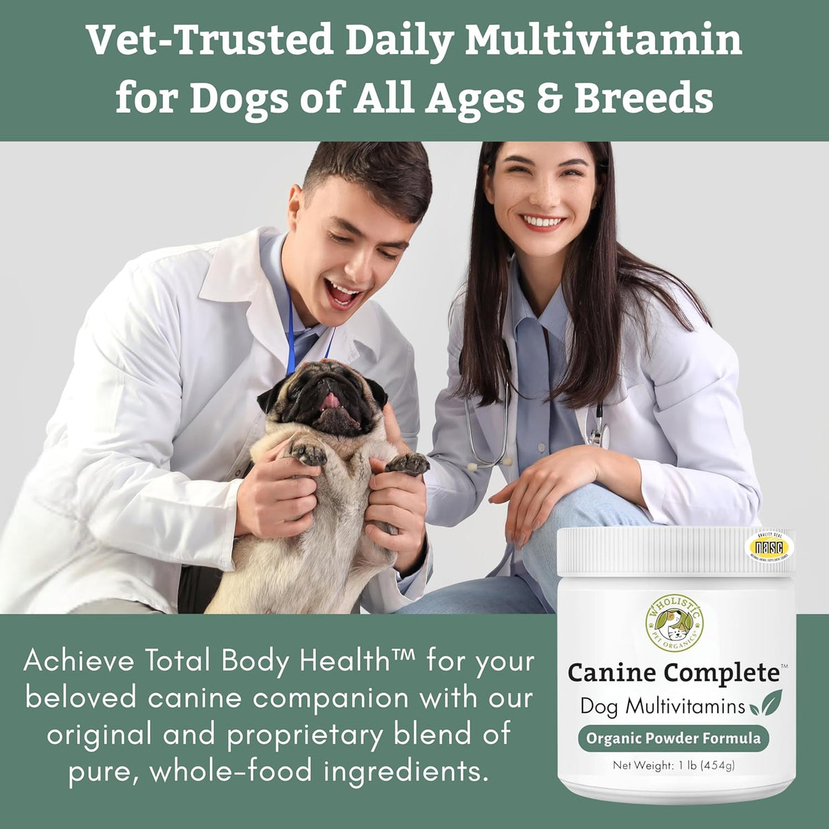 Organic Dog Vitamins, 1 Lb, 45 Scoops | Daily Dog Multivitamin with Prebiotics, Probiotics for Immune Support, Skin Coat, Digestion, & Joint Health - Canine Complete