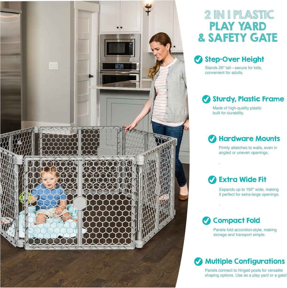 Regalo Safety 192" Plastic 2-in-1 Super Wide Baby Gate & Play Yard