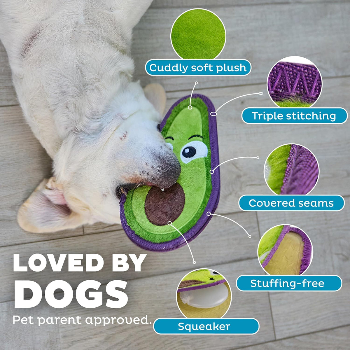 Outward Hound Tough Skinz Durable Chew Plush Squeaky Dog Toy, Avocado, 9" | 4 Tough Layers, Triple Stitched Seams, No Stuffing, Less Mess, Jumbo Squeaker, Fetch & Toss, Tough Chewers, Dogs & Puppies