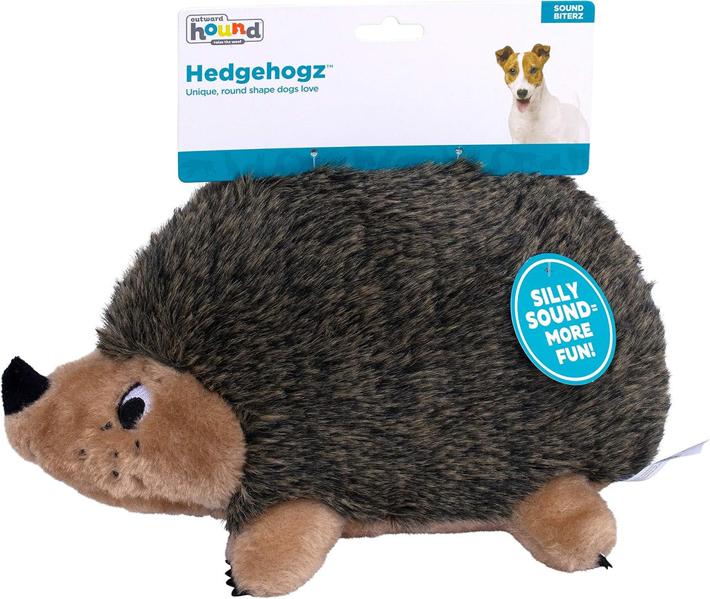 Outward Hound Hedgehogz Plush Dog Toy, Squeaks & Grunts, Large, 12" x 7" | Soft Realistic Faux Fur, Round for Rolling & Chasing, Cuddle & Carry, Interactive Fetch, Light Chewers, Dogs & Puppies