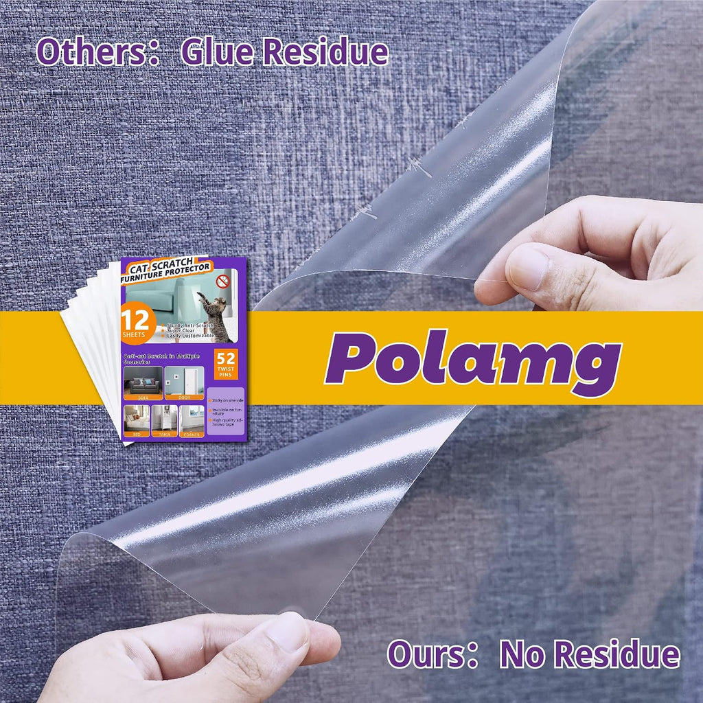Polamg Cat Scratch Furniture Protector, 12-Pack Clear Sofa Guards