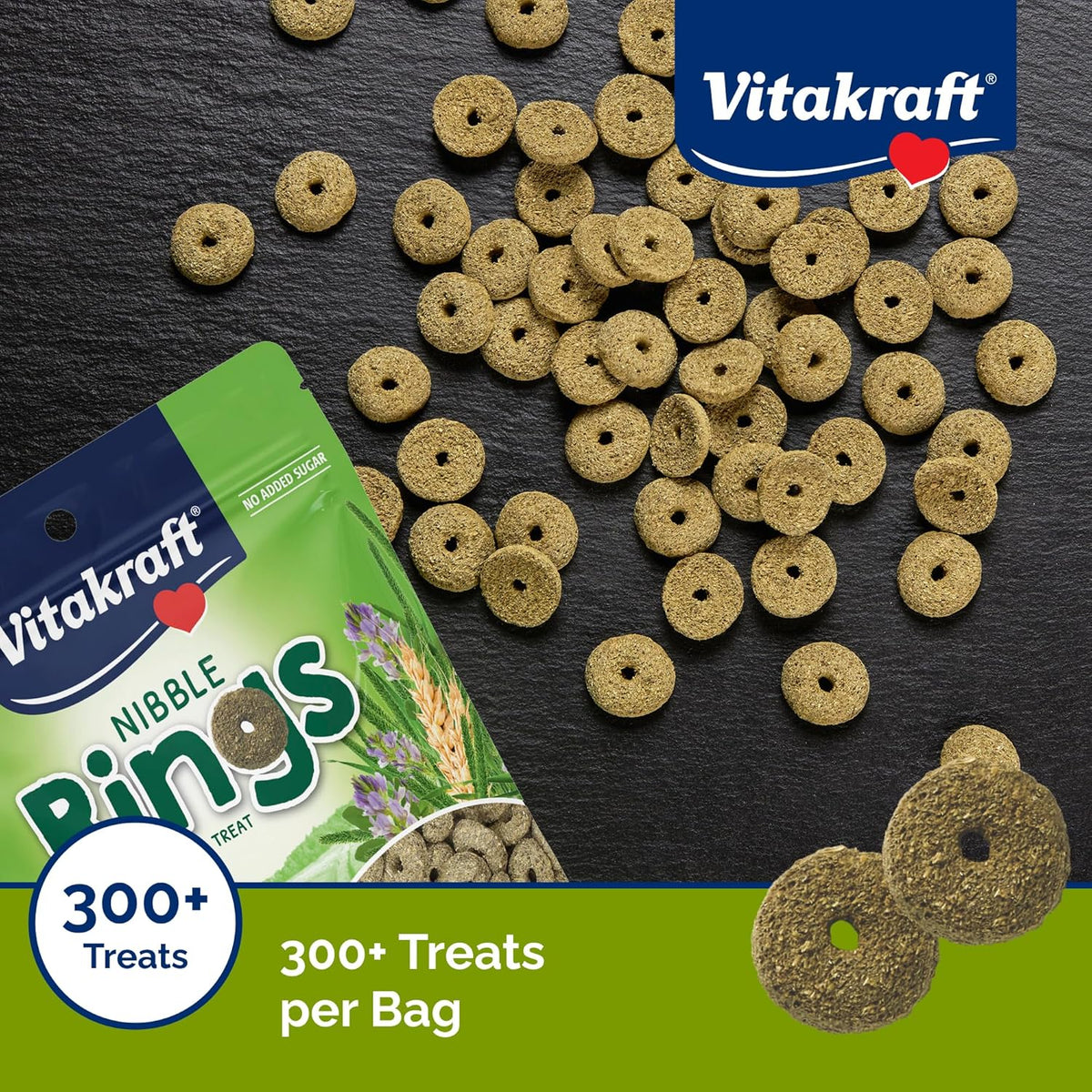 Vitakraft Nibble Rings Small Animal Treat, 10.6 oz Healthy Crunchy Snack for Rabbits, Guinea Pigs, Hamsters & Other Small Pets, Wholesome Wheat & Alfalfa, Added Vitamins & No Artificial Flavors