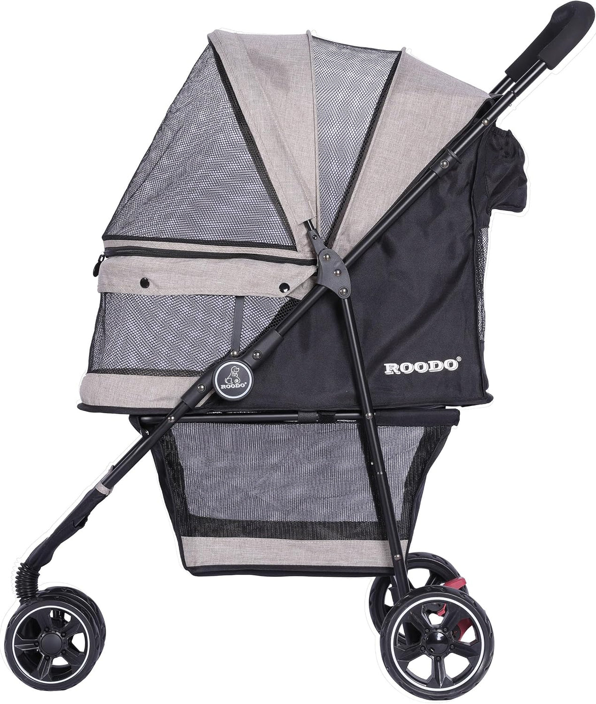 ROODO 3 Wheel Dog Pet Cat Stroller Best Lightweight Foldable Compact Portable Jogger All Terrain Travel Pet Gear Puppy Kitty Stroller for up to 30lbs Medium Small Dogs and Cats(Light Khaki)