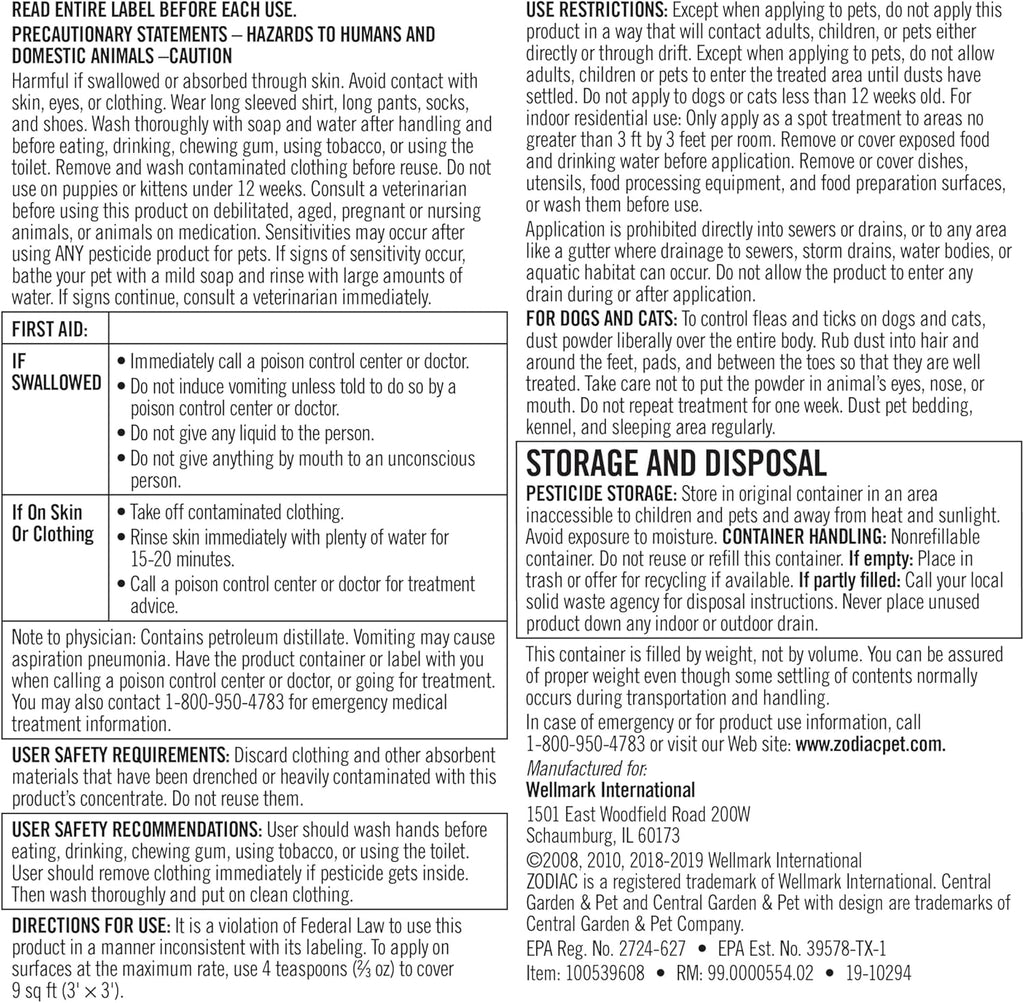 Zodiac Flea & Tick Powder for Dogs, Puppies, Cats & Kittens beige Small | Flea powder for dogs and cats 12 weeks or older; apply weekly for continued flea killer and tick control