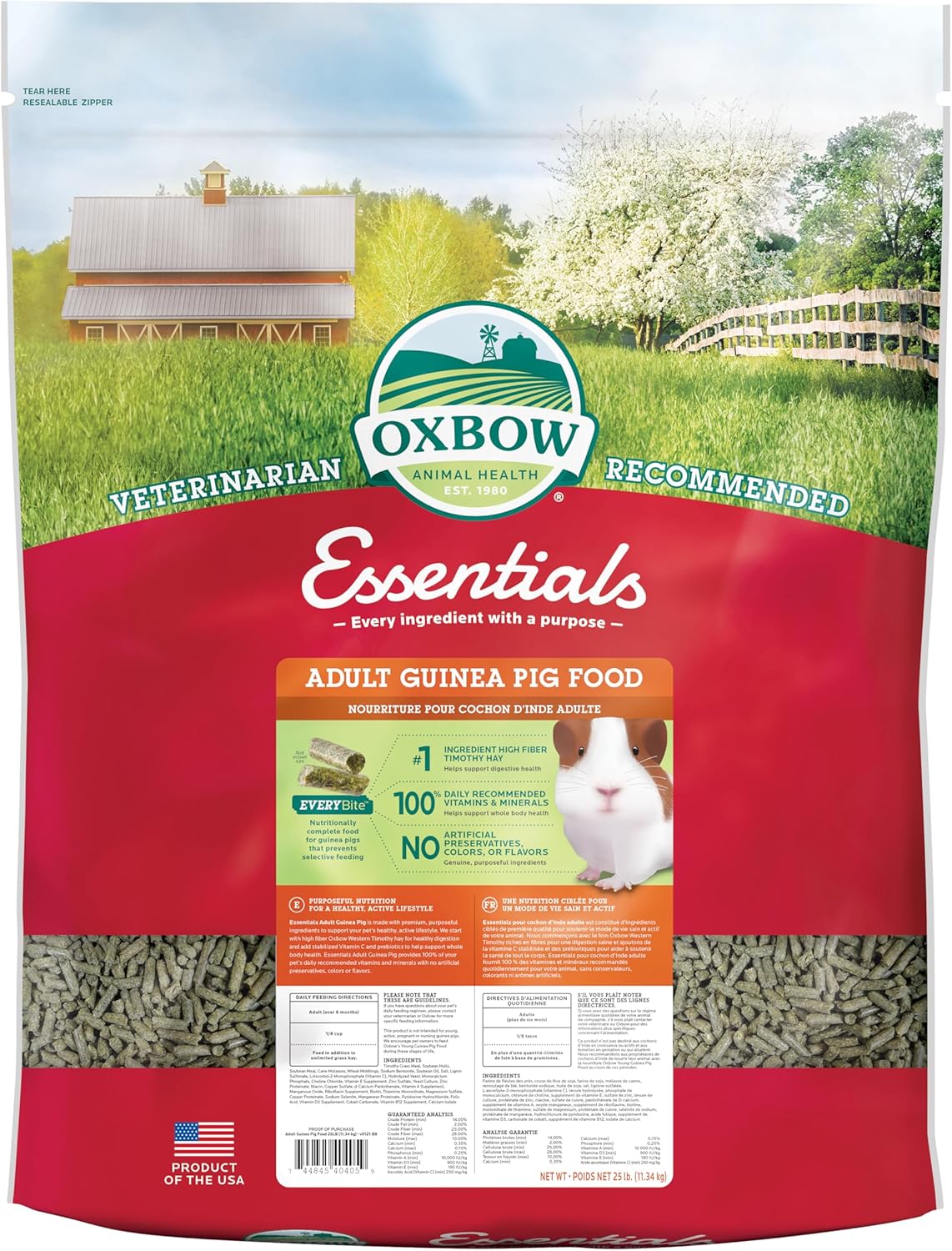 Oxbow Essentials Adult Guinea Pig Food, Timothy Hay Pellets, USA, 5 lb