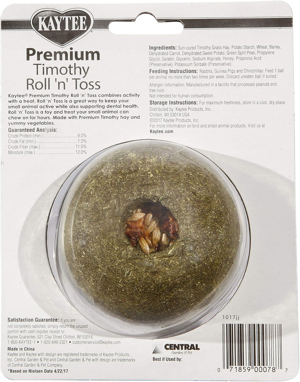 Kaytee Timothy Roll 'n' Toss Toy and Treat for Rabbits, Guinea Pigs
