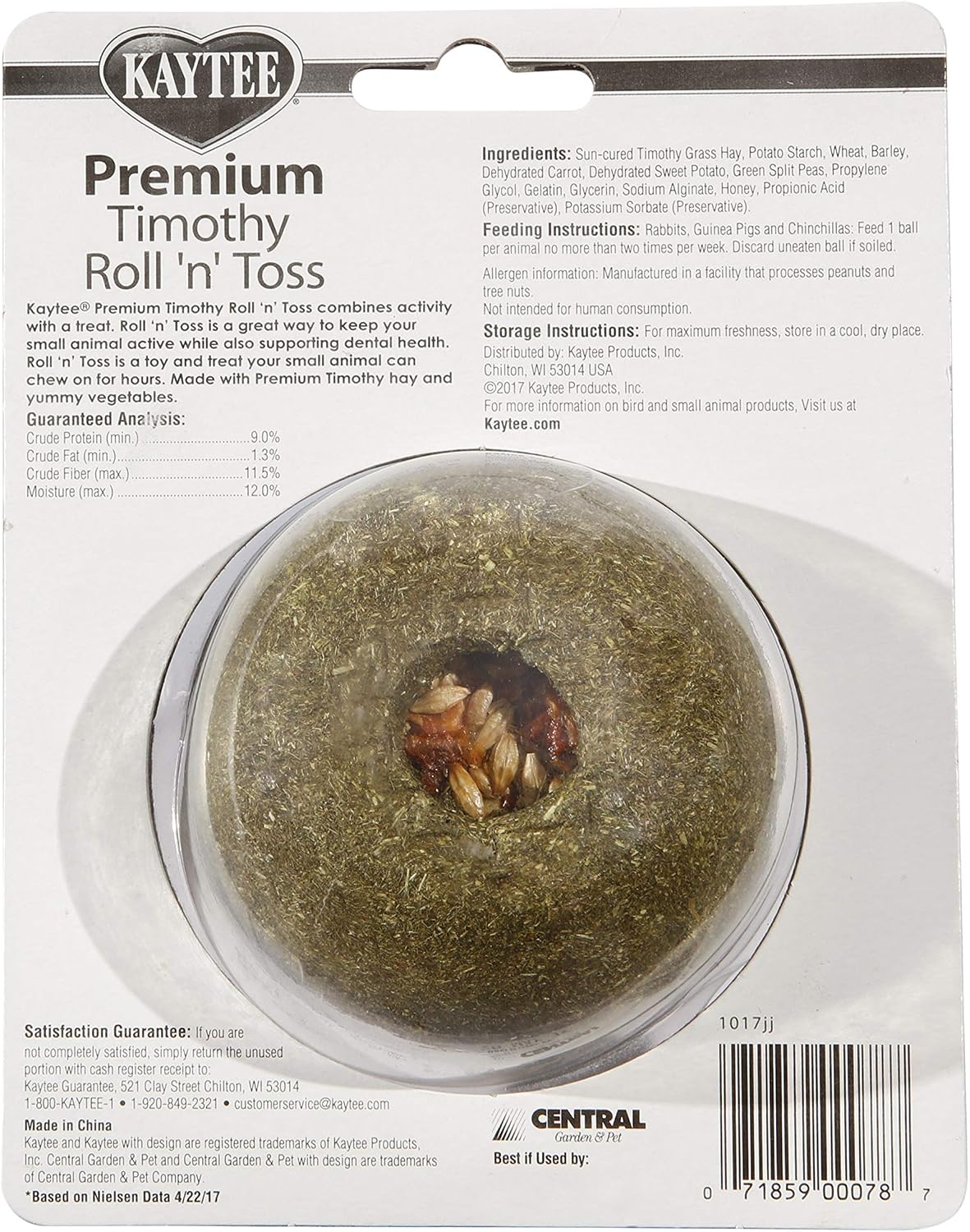 Kaytee Timothy Roll 'n' Toss Toy and Treat for Rabbits, Guinea Pigs