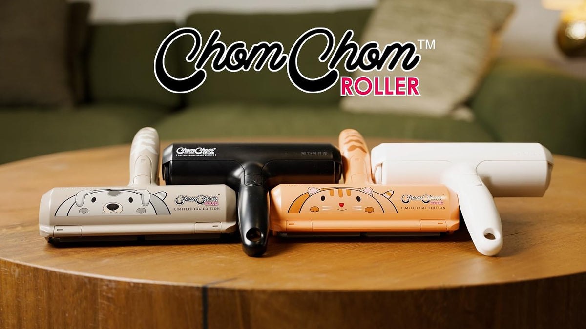 ChomChom Roller Pet Hair Remover – Original Size Reusable Lint Roller for Cat & Dog Hair on Furniture, Couch, Carpet, Car, Rugs & Bedding – Portable, Eco-Friendly (White)