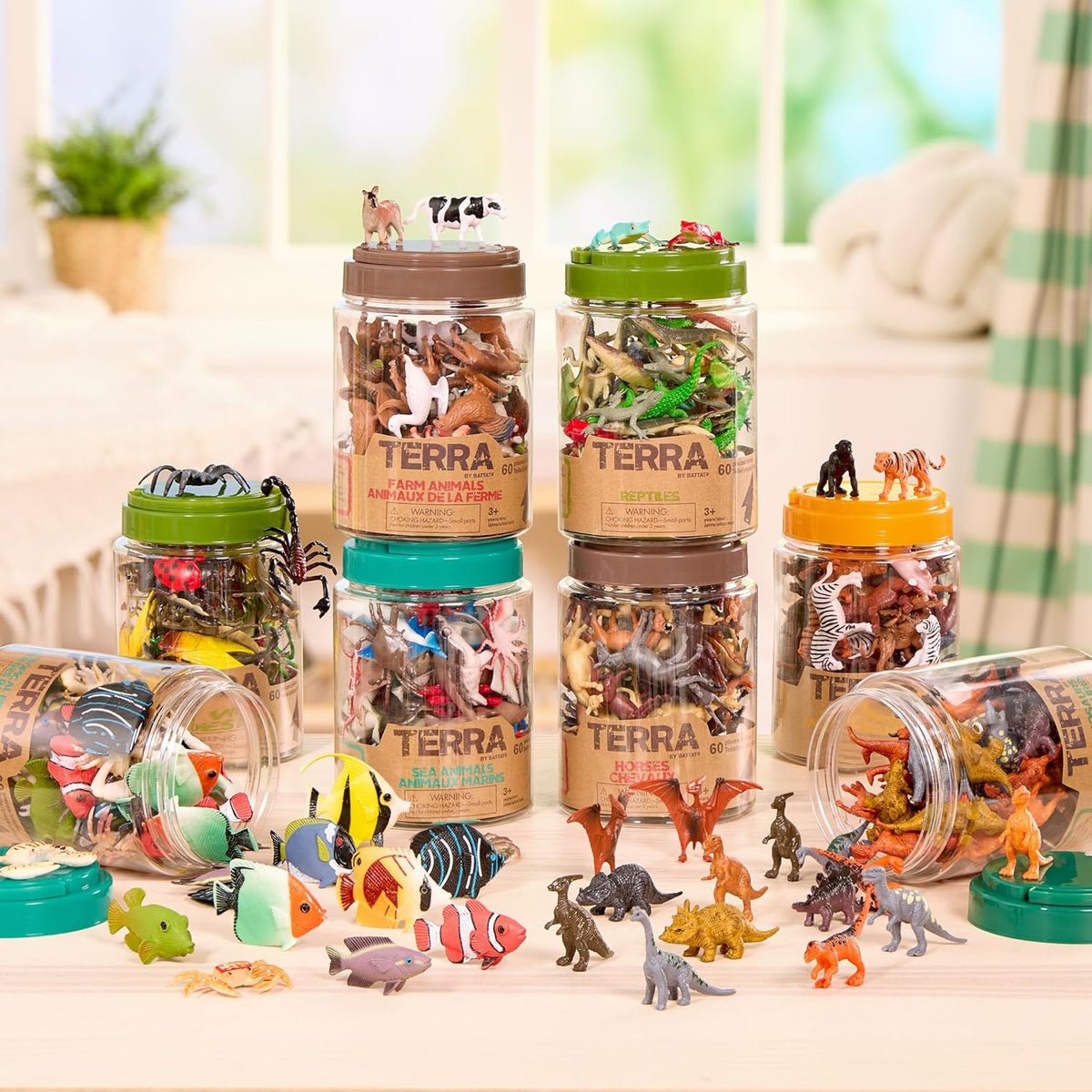 Terra by Battat Wild Animal Figurines Tube, 60 Mini Safari Figures, Animals
