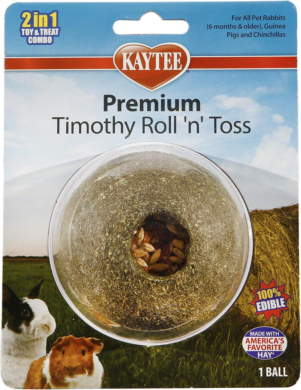 Kaytee Timothy Roll 'n' Toss Toy and Treat for Rabbits, Guinea Pigs
